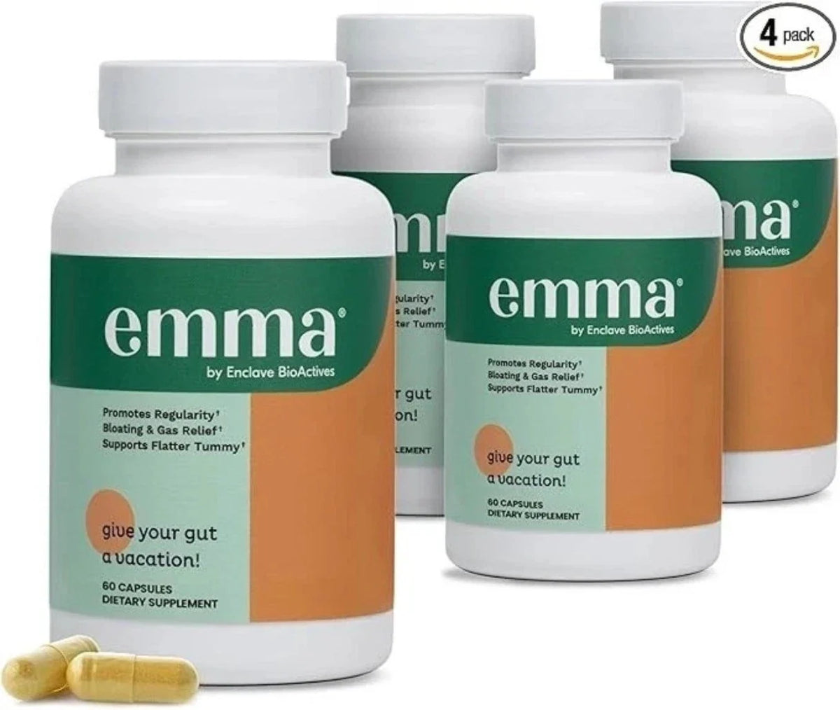 Emma Gut Health Doctors Endorsed Supplement – 4 Pack, 60 Capsules Each Fit And Glow